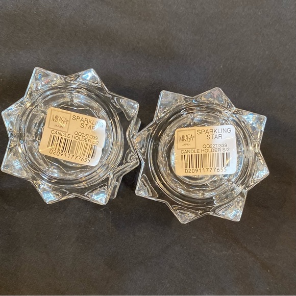MIKASA CLEAR CRYSTAL SPARKLING STAR VOTIVE & TEA LIGHT CANDLE HOLDER SET NEW. - Picture 2 of 6